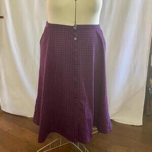 NY Collection Retro Navy Blue Pink Windowpane Plaid Button Down Aline Skirt